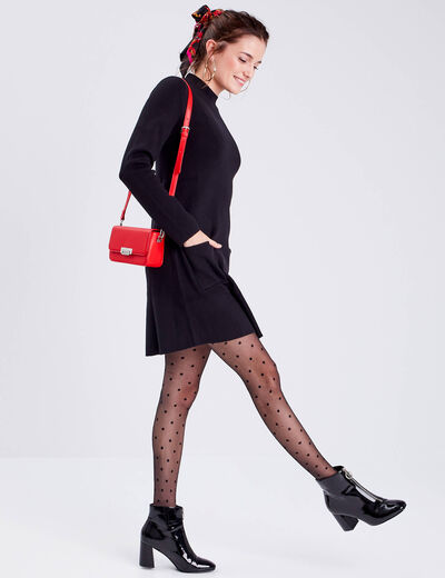 Robe pull droite avec poches noir femme
