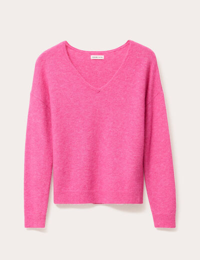 Pull avec col en V rose femme