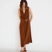 Robe droite 3/4 sans manches col v marron femme