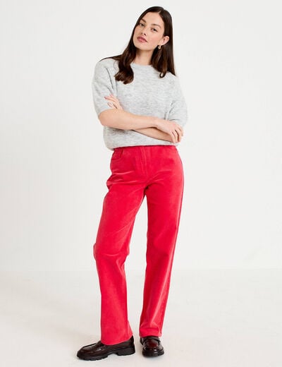 Pantalon droit en velours rouge femme