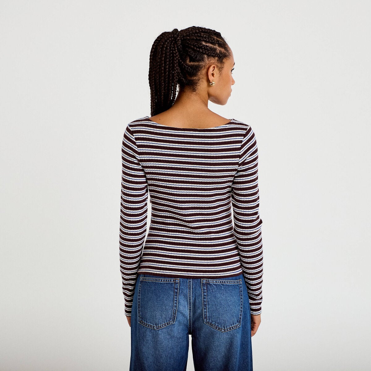Top ajust&eacute; manches longues col rond marron femme