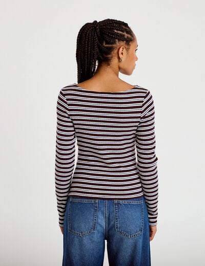 Top ajust&eacute; manches longues col rond marron femme