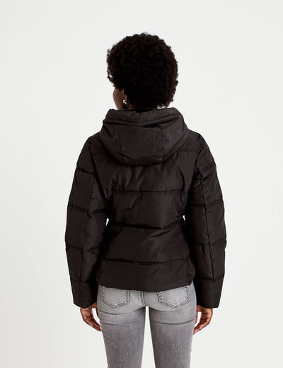Doudoune cintr&eacute;e &agrave; capuche noir femme