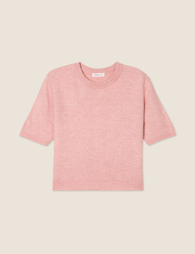 Pull manches courtes rose pastel femme