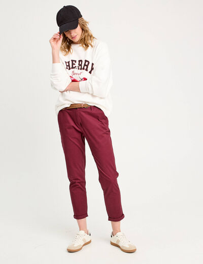 Pantalon chino 7/8ème bordeaux femme