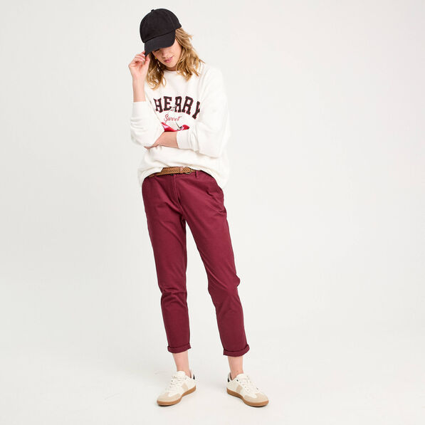 pantalon chino 78eme bordeaux femme Pantalon chino 7/8ème bordeaux femme