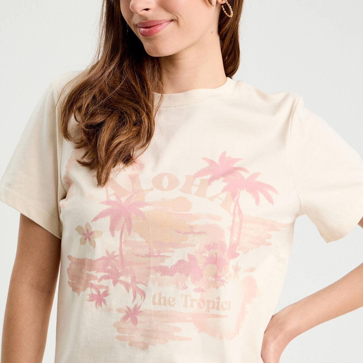 T-shirt manches courtes ecru femme