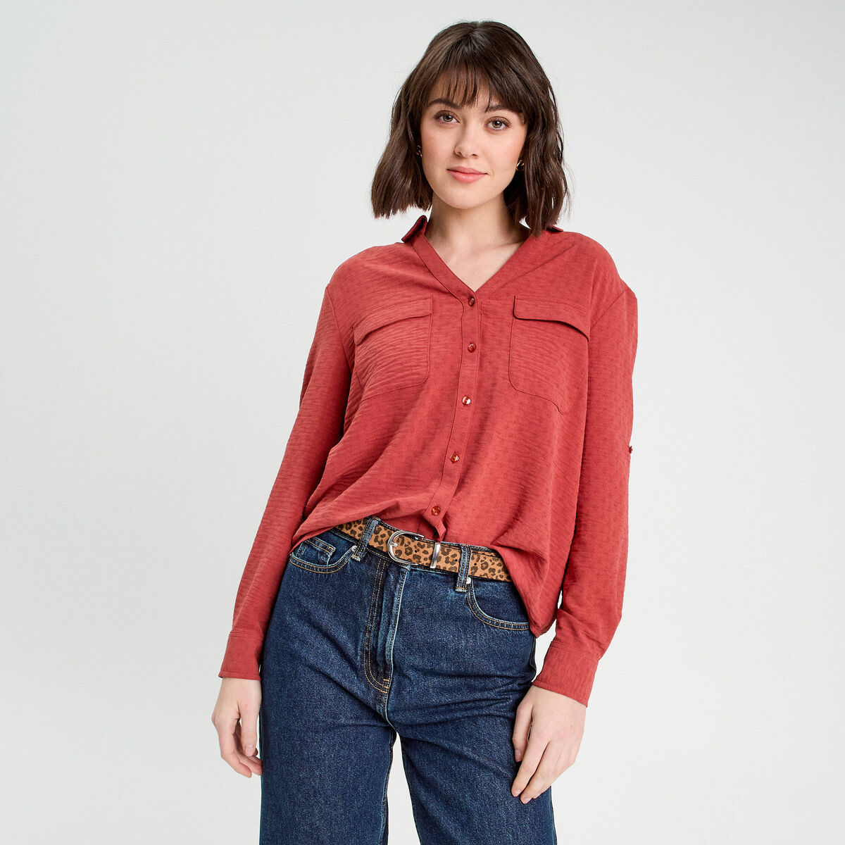 Chemise manches longues vieux rose femme