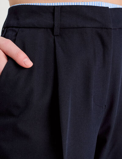 Pantalon large à pinces bleu marine femme
