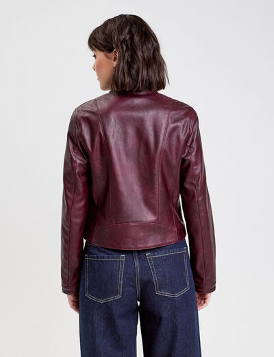 Veste simili cuir zippée prune femme