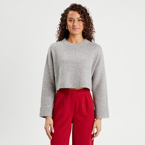Pull cropped manches longues gris foncé femme