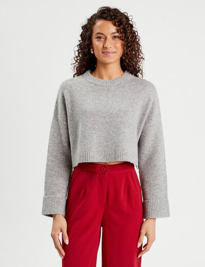 Pull cropped manches longues gris foncé femme