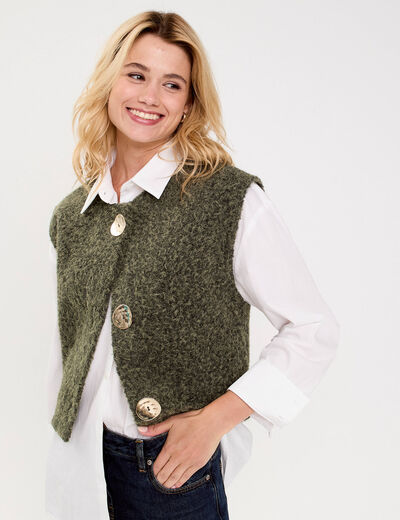 Gilet sans manches col rond vert kaki femme