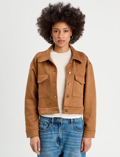 Veste suédine droite camel femme