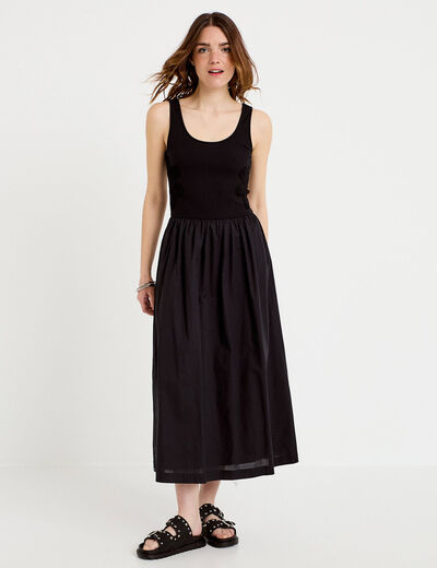 Robe longue &eacute;vas&eacute;e bi-mati&egrave;re noir femme
