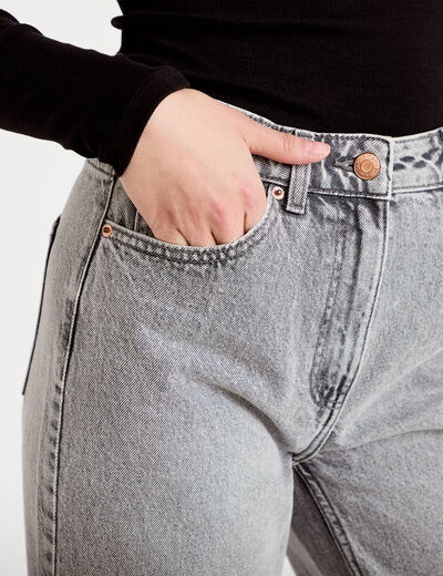 Jeans wide leg taille haute denim gris femme