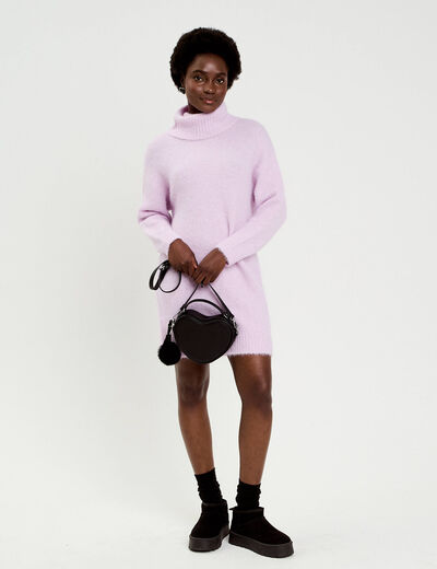 Robe pull col roul&eacute; parme femme