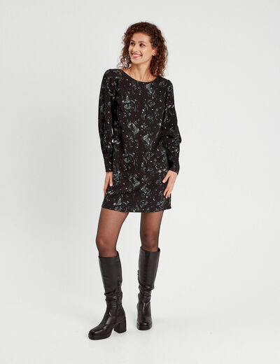 Robe droite détail noeud dos noir femme