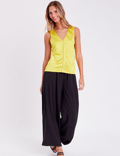 Blouse sans manches satin vert fluo femme