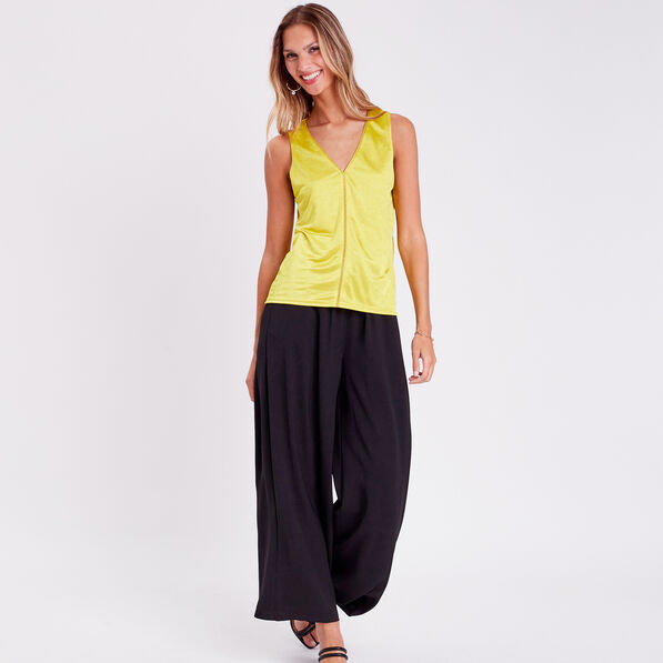 Blouse sans manches satin vert fluo femme