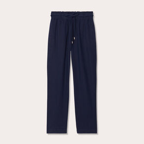 Pantalon droit fluide contenant du lin bleu marine femme