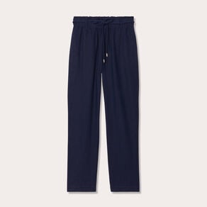 pantalon droit fluide contenant du lin bleu marine femme Pantalon droit fluide contenant du lin bleu marine femme