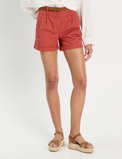 Short chino ceinturé vieux rose femme