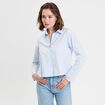 Chemise droite courte en coton bleu femme