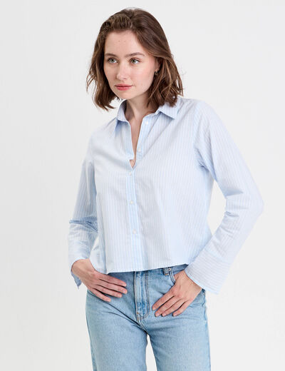 Chemise droite courte en coton bleu femme