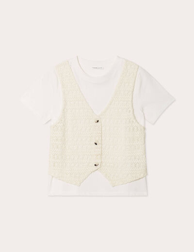 T-shirt 2-en-1 manches courtes ecru femme