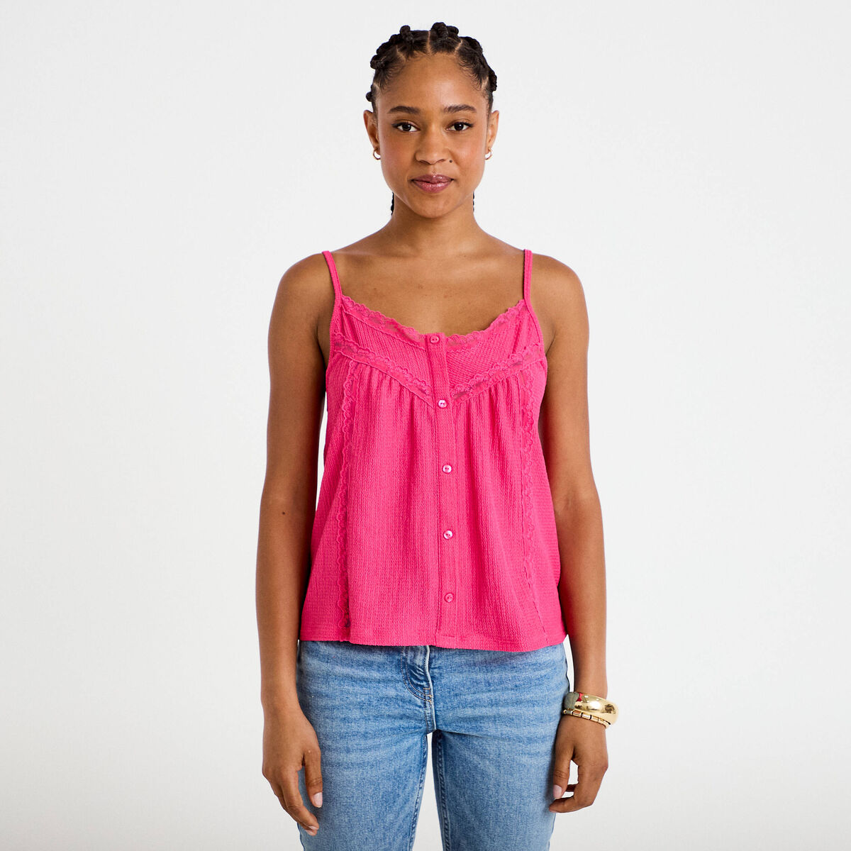 D&eacute;bardeur d&eacute;tails dentelle rose fushia femme