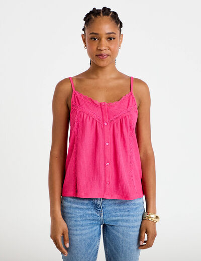 D&eacute;bardeur d&eacute;tails dentelle rose fushia femme