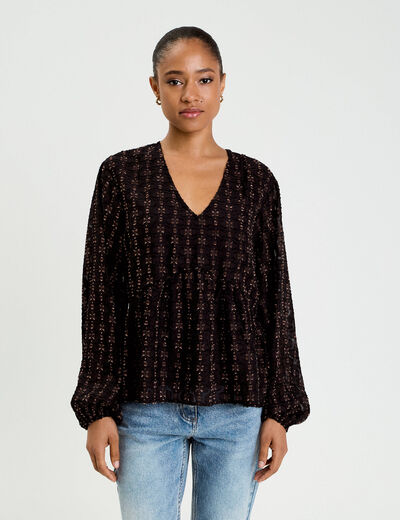 Blouse col V noir femme