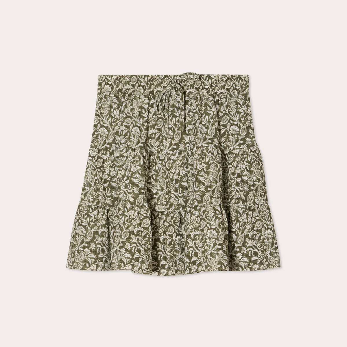 Jupe évasée taille élastiquée vert kaki femme