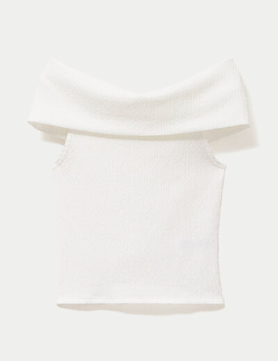 Top col bardot ecru femme