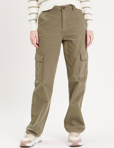 Pantalon large cargo vert foncé femme