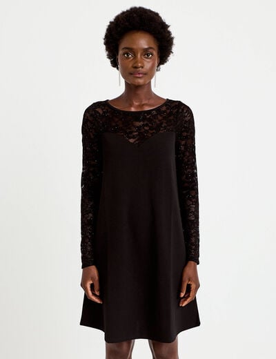 Robe bi-mati&egrave;re courte col rond noir femme