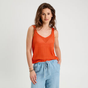 Débardeur effet crochet orange femme