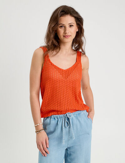 Débardeur effet crochet orange femme