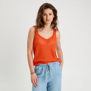 debardeur effet crochet orange femme Débardeur effet crochet orange femme