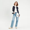 Veste boutonnée col teddy bleu marine femme
