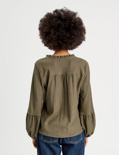 Blouse manches longues vert kaki femme