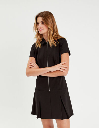 Robe trapèze zippée noir femme