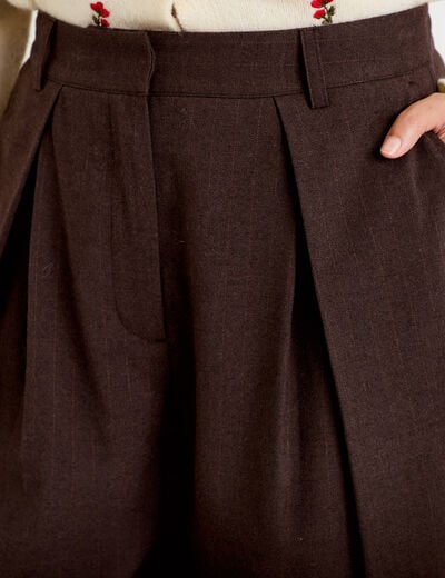 Pantalon bootcut taille haute chin&eacute; marron femme