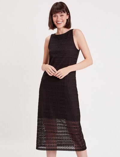 Robe longue droite ajourée noir femme