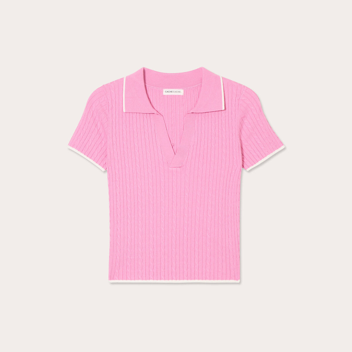 Top col polo manches courtes rose femme
