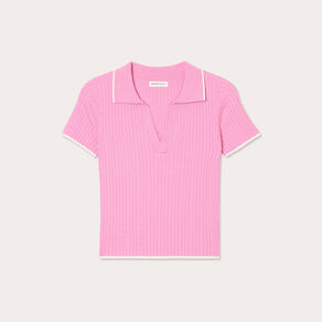Top col polo manches courtes rose femme