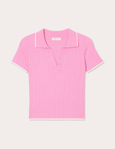 Top col polo manches courtes rose femme