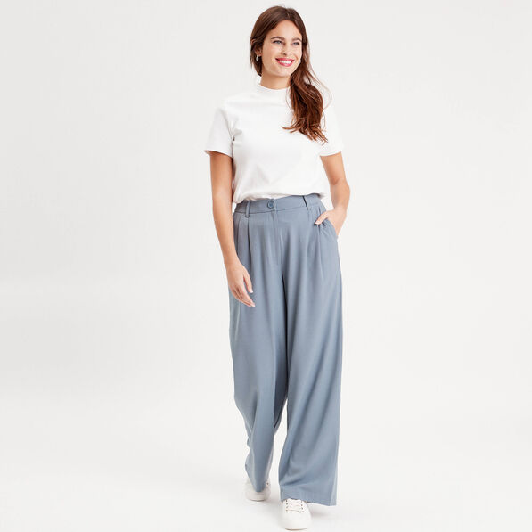 pantalon large fluide pinces bleu gris femme Pantalon large fluide pinces bleu gris femme