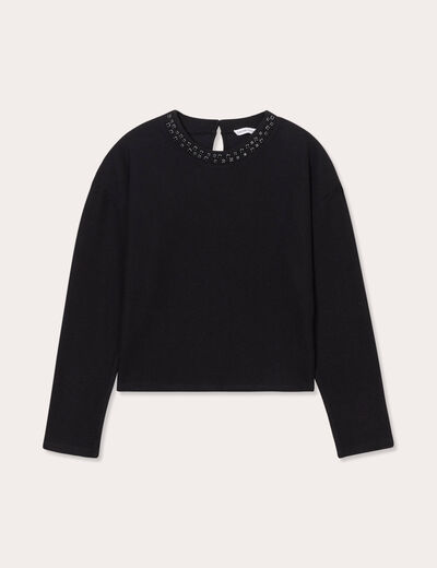 T-shirt col détails bijoux noir femme